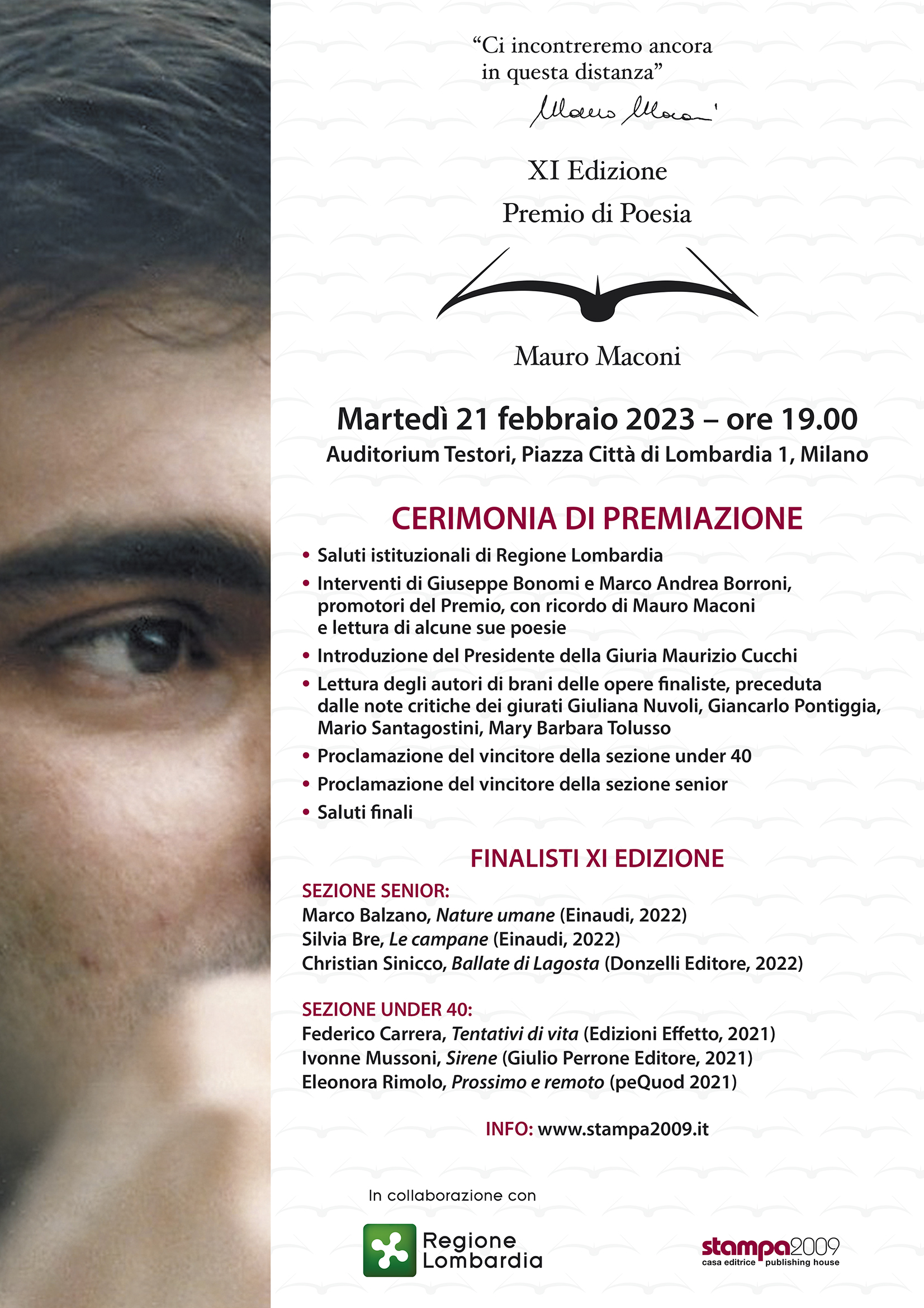 Premio di Poesia Mauro Maconi, Auditorium Testori, Piazza di Lombardia, 1, Milano, 21 febbraio 2023