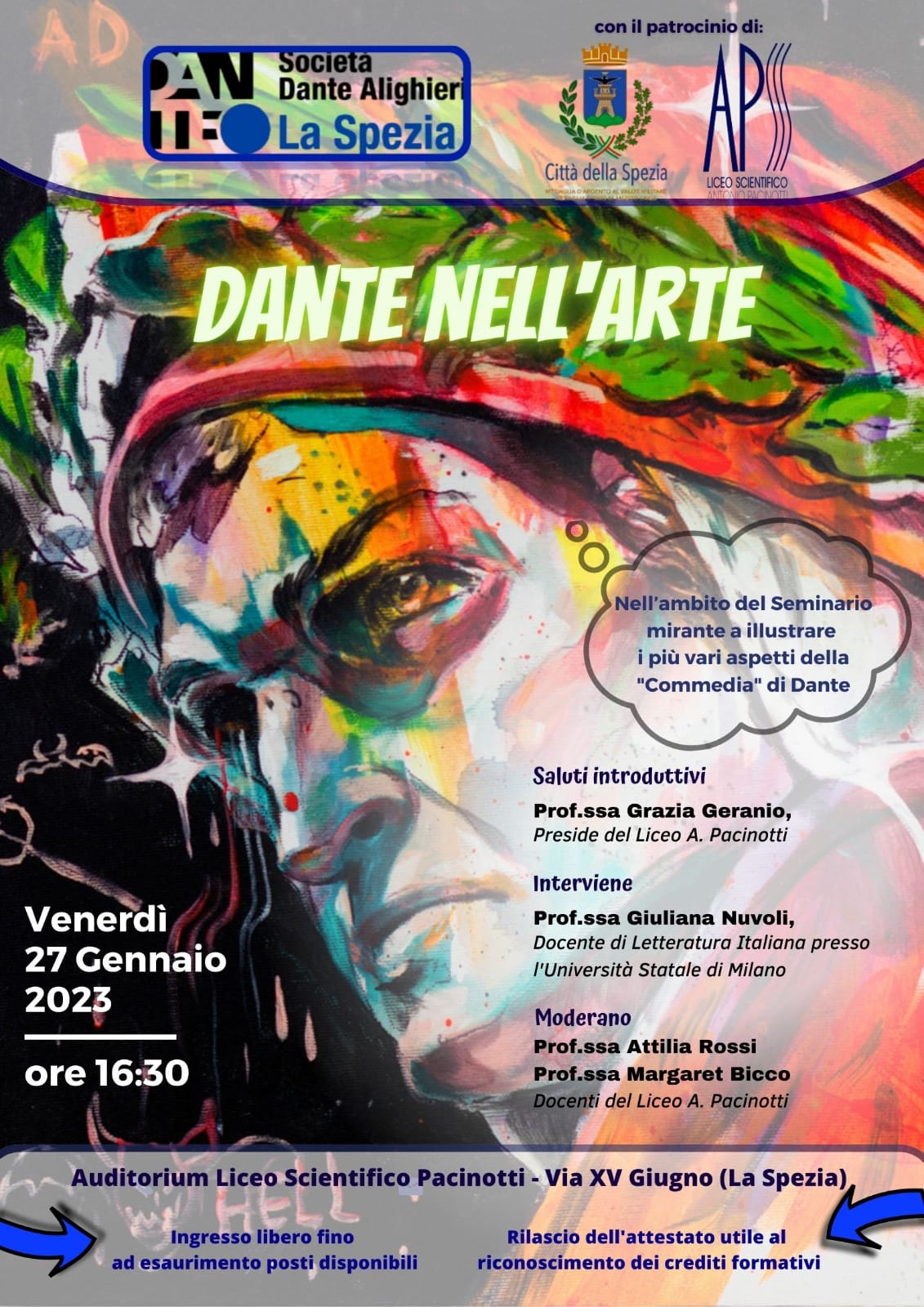 Giuliana Nuvoli, “Dante nell’arte”, Auditorium Liceo Scientifico ‘Pacinotti’, La Spezia, 27 gennaio 2023, ore 16.30