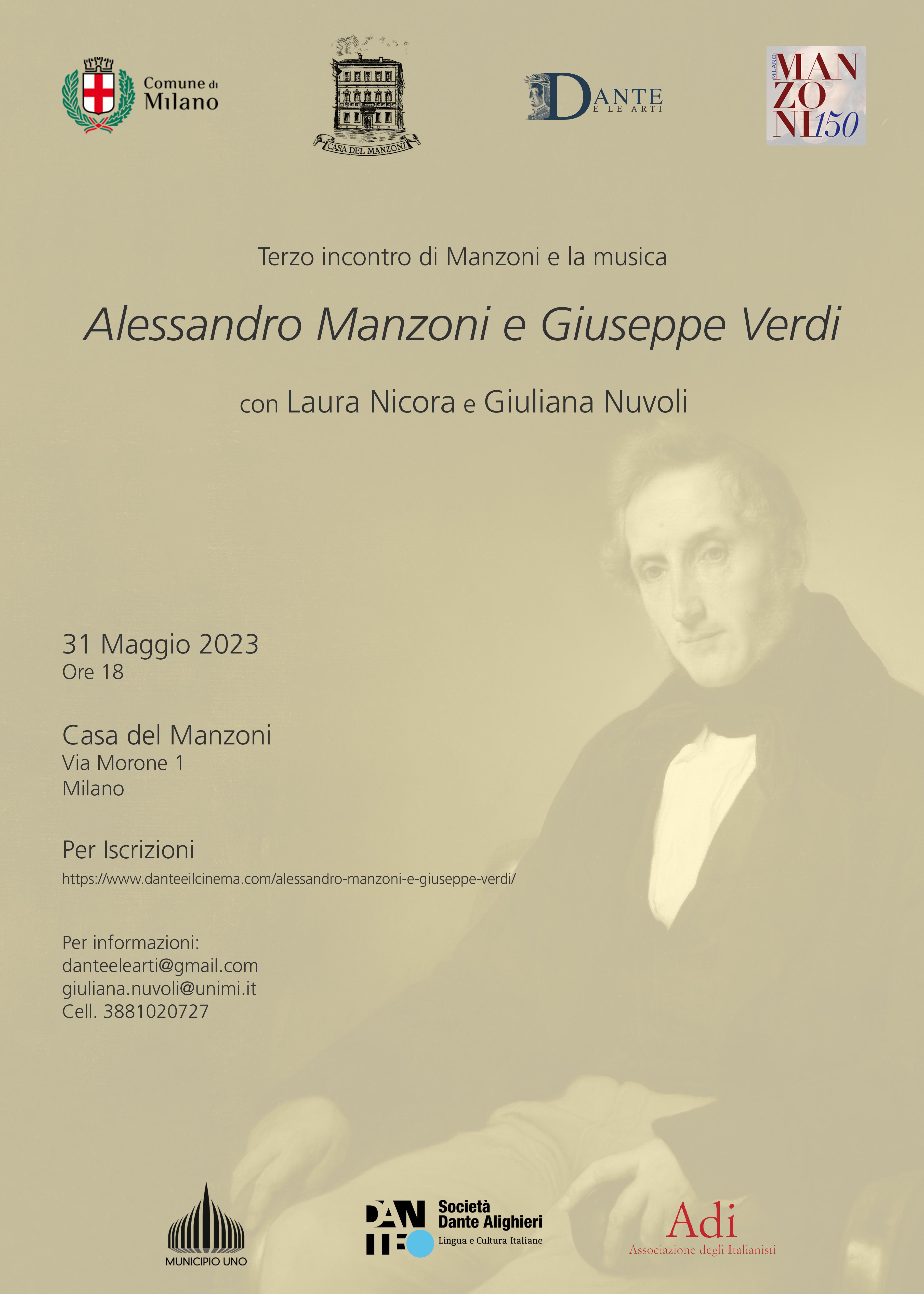 “Manzoni e Verdi”, con Laura Nicora e Giuliana Nuvoli, 31 maggio, ore 17.30, Casa del Manzoni, Via Morone, 1