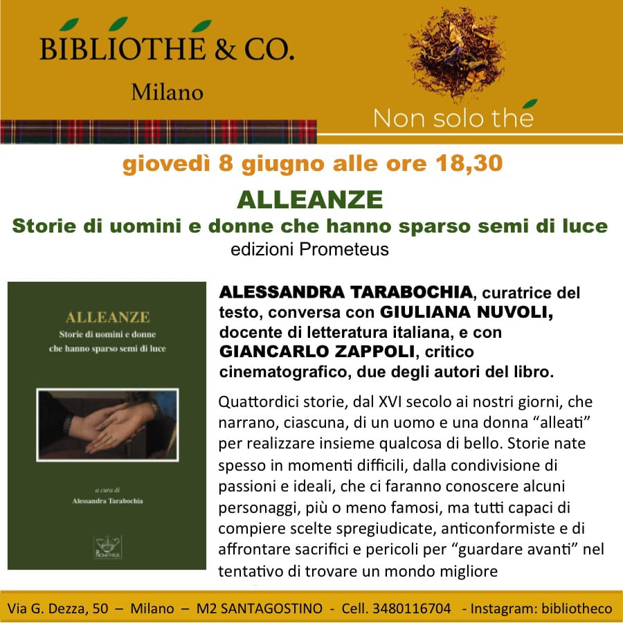 Alessandra Tarabochia conversa con Giuliana Nuvoli e Giancarlo Zappoli su “Alleanze”, Bibliothè & CO., 8 giugno 2023, ore 18.30.