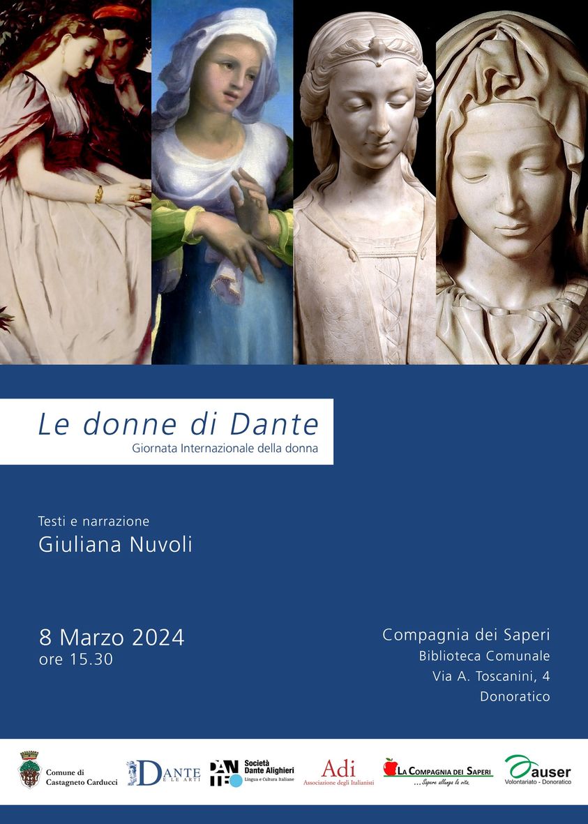 “Le donne di Dante”, di e con Giuliana Nuvoli, 8 marzo 2024, Biblioteca Comunale, Donoratico, ore 15.30